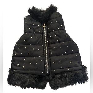 Max Studio Puffer Vest with Faux Fur - Black and Gold - Girls Size 24 Months
